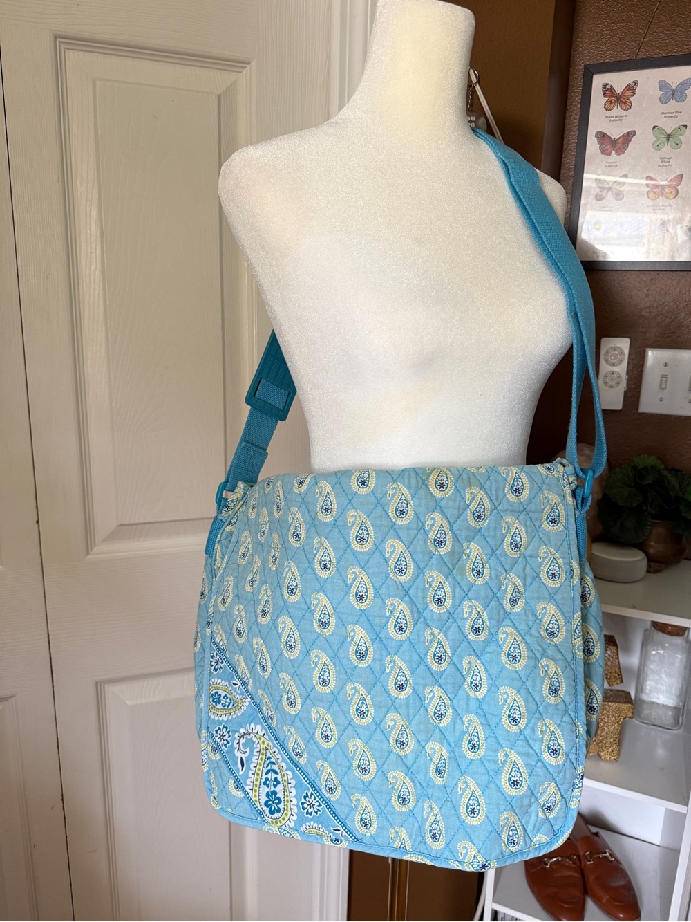 Vera Bradley Light Blue Paisley Quilted Crossbody Shoulder Laptop Bag